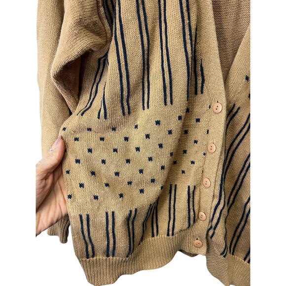 Vintage Suburban Petite Tan Stripe Polka Dot Pattern Cardigan Women’s 90s Size M - Picture 5 of 13
